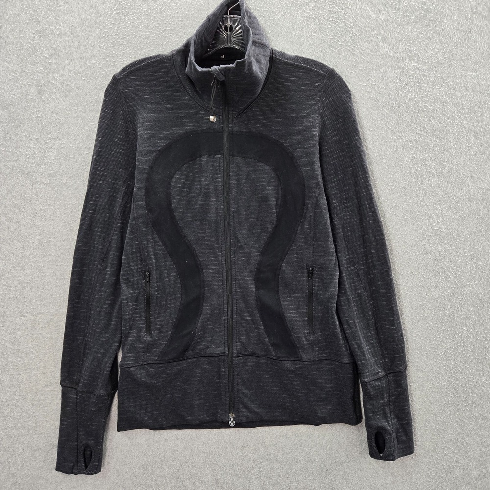 Lululemon Women Activewear Jacket 6 Gray In Stride Logo Full Zip Running Pockets